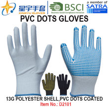 Luvas de trabalho, 13G poliéster Shell PVC pontos revestidos luvas (D3101) com CE, En420